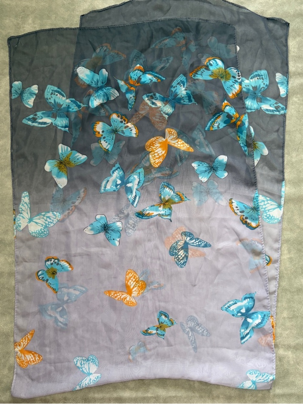 grey blue butterfly printed sheer scarf - Picture 6 of 7